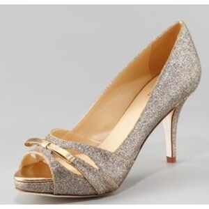 Kate Spade Blaire Gold Glitter Peep Toe Heels Formal Cocktail Pumps Size‎ 9.5 B